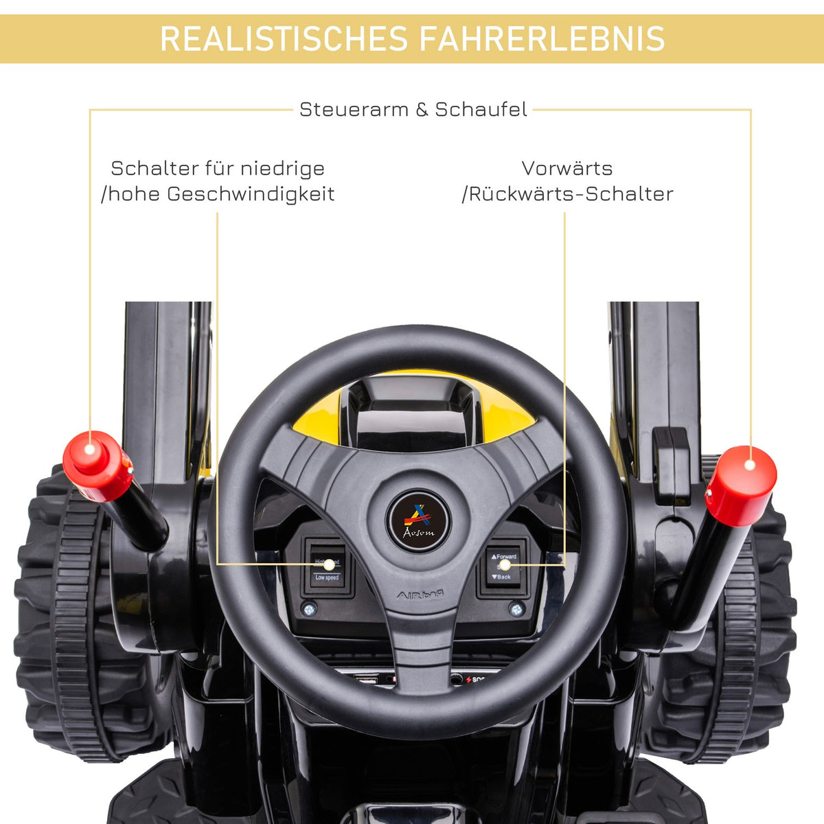 Children'S Electric Excavator Seated Excavator, Ride-On Excavator, With Music And Shovel Arms, 3-5 Years