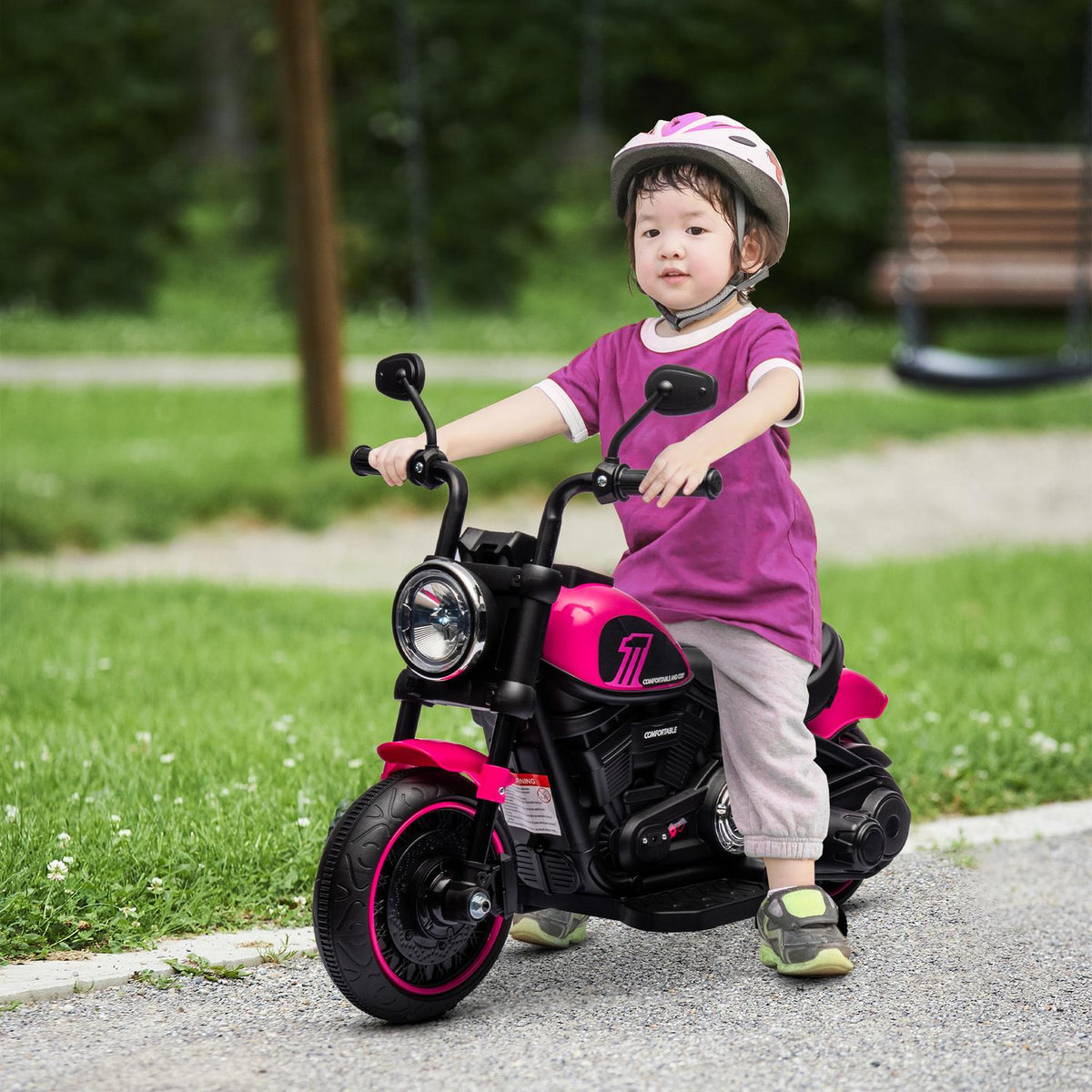 Children'S Electric Motorcycle Children'S Motorcycle Children'S Vehicle Electric Vehicle With 2 Removable Support Wheels, 1.5-3 Km/H, For 1.5-3 Years Children Pink