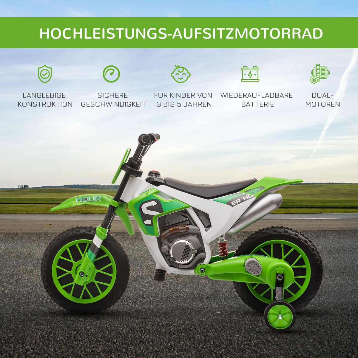 Children'S Electromobile Motorcycle 12V Removable Support Wheels From 3 Years Pp Metal
