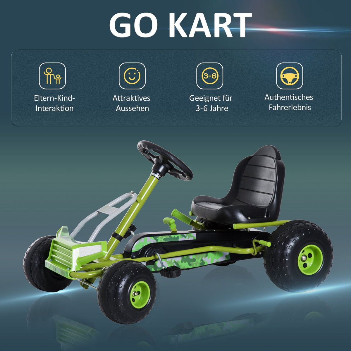 Children'S Go Kart Pedal Car Children'S Vehicle With Adjustable Seat Pedal Vehicle With Handbrake From 3 Years Green 95 X 66.5 X 57Cm