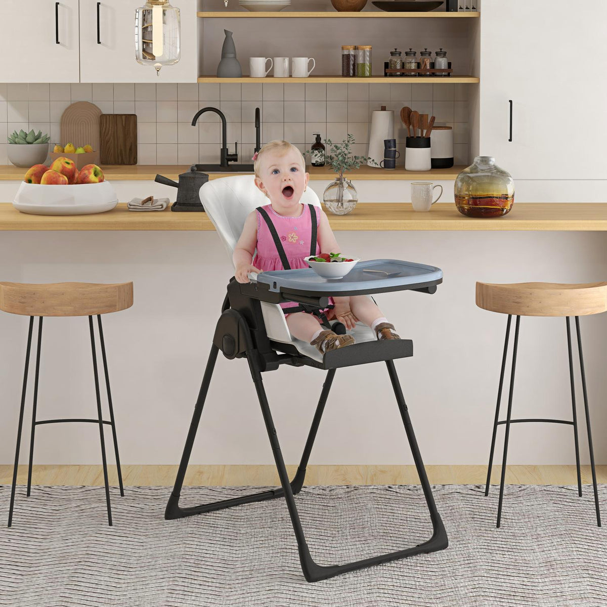 Children'S High Chair Baby High Chair Booster Seat Booster Seat Faux Leather Black 70X53X107Cm