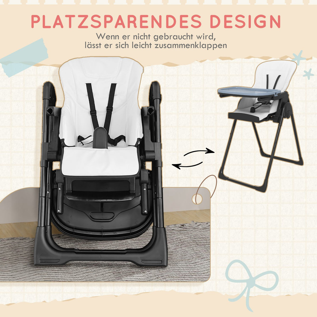 Children'S High Chair Baby High Chair Booster Seat Booster Seat Faux Leather Black 70X53X107Cm