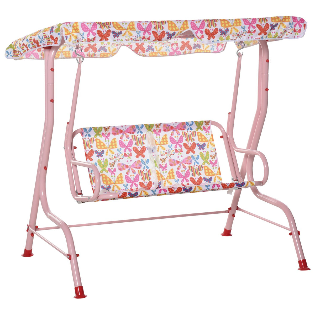 Children'S Hollywood Swing Children'S Swing With Sun Canopy 2-Seater Garden Swing For 3-6 Years Metal Pink 110L X 70W X 110H Cm