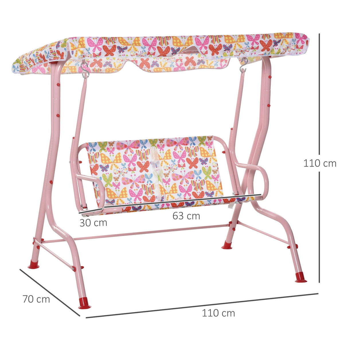 Children'S Hollywood Swing Children'S Swing With Sun Canopy 2-Seater Garden Swing For 3-6 Years Metal Pink 110L X 70W X 110H Cm
