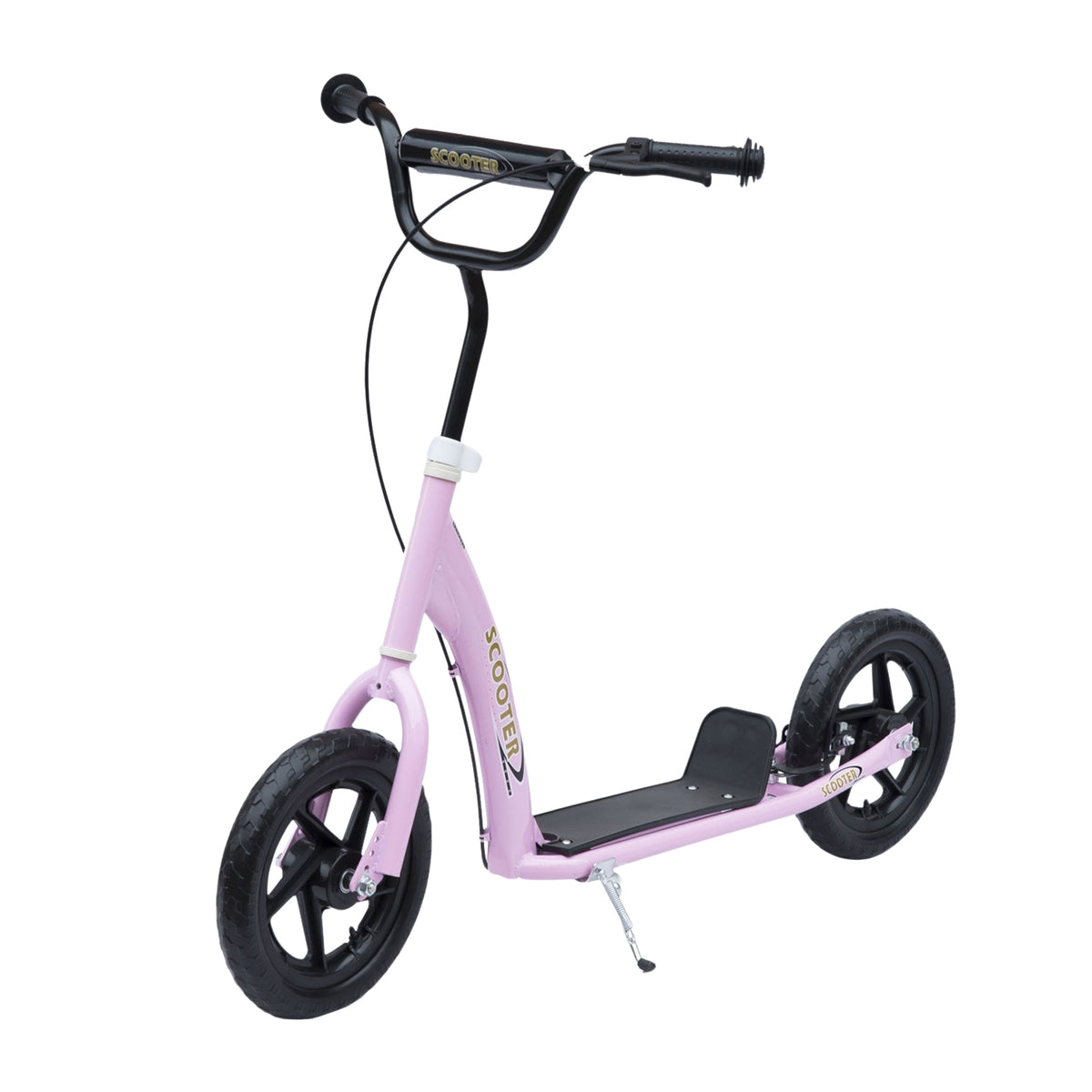 Children'S Kick Scooter 12 Inch With Rear Brake, Height-Adjustable Kick Scooter In Pink, Steel & Eva, For Children