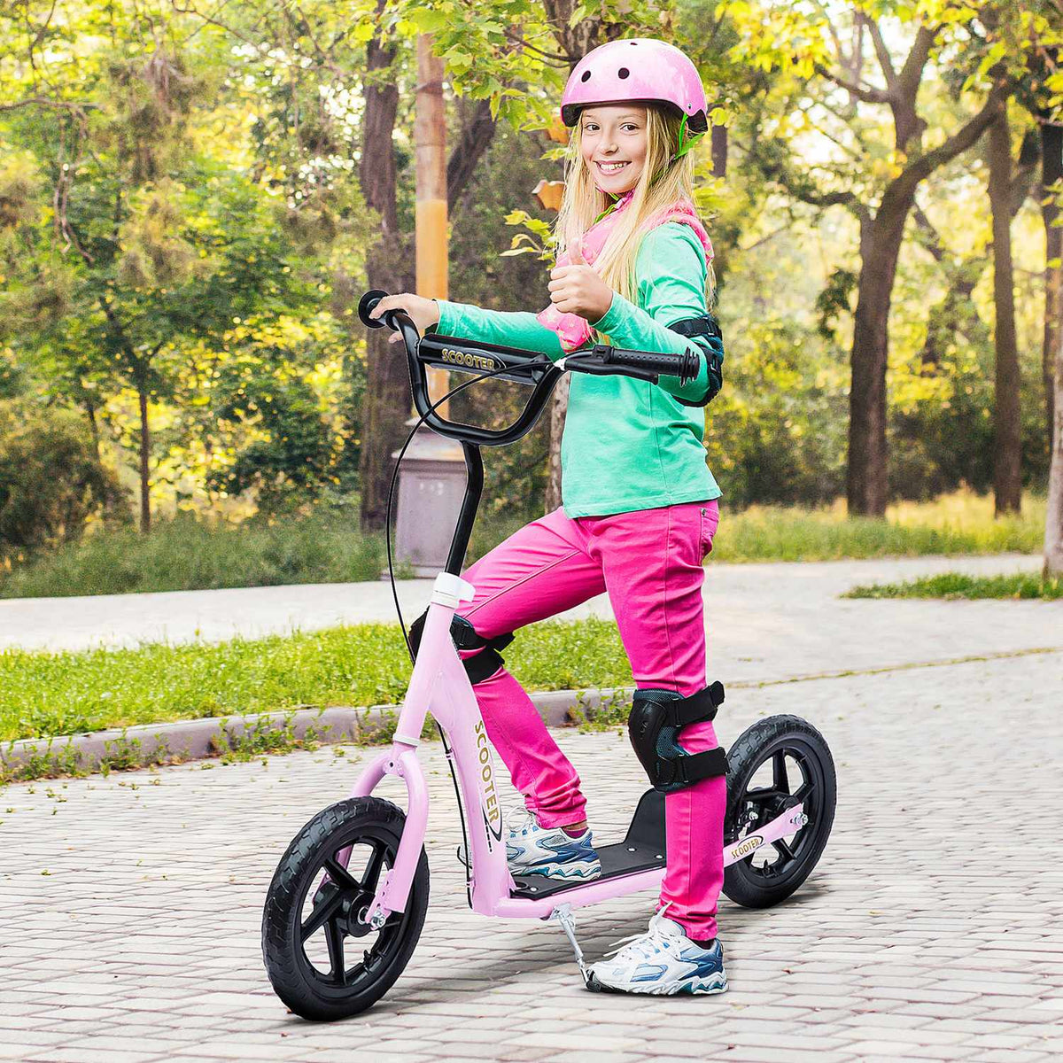 Children'S Kick Scooter 12 Inch With Rear Brake, Height-Adjustable Kick Scooter In Pink, Steel & Eva, For Children