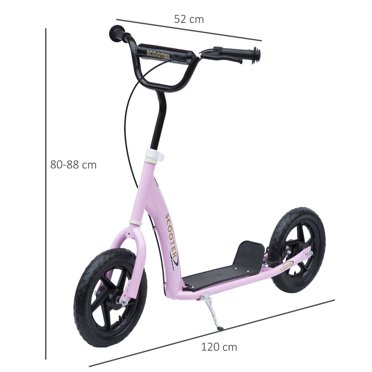 Children'S Kick Scooter 12 Inch With Rear Brake, Height-Adjustable Kick Scooter In Pink, Steel & Eva, For Children
