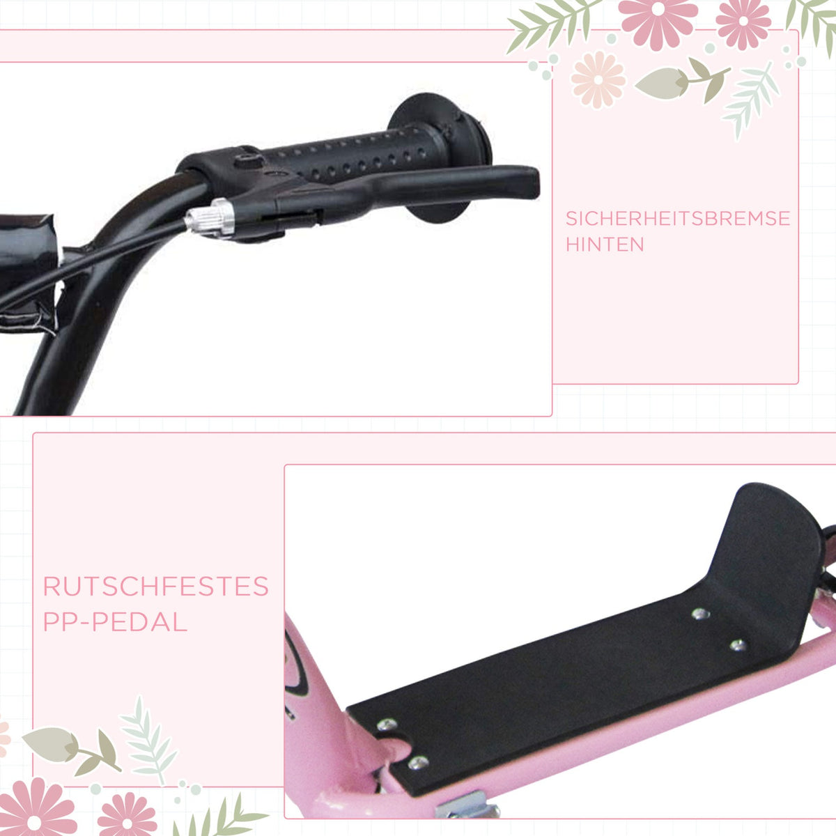 Children'S Kick Scooter 12 Inch With Rear Brake, Height-Adjustable Kick Scooter In Pink, Steel & Eva, For Children
