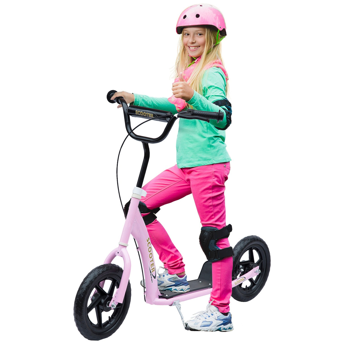 Children'S Kick Scooter 12 Inch With Rear Brake, Height-Adjustable Kick Scooter In Pink, Steel & Eva, For Children