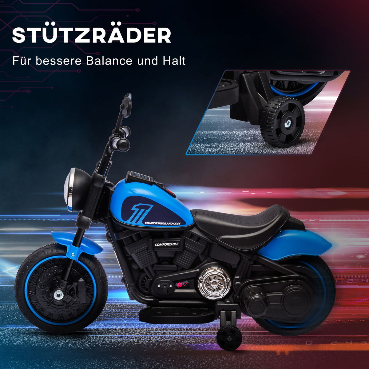 Children'S Motorcycle Children'S Electric Motorcycle Electric Vehicle Children'S Vehicle With 2 Removable Support Wheels, 1.5-3 Km/H, For 1.5-3 Years Children