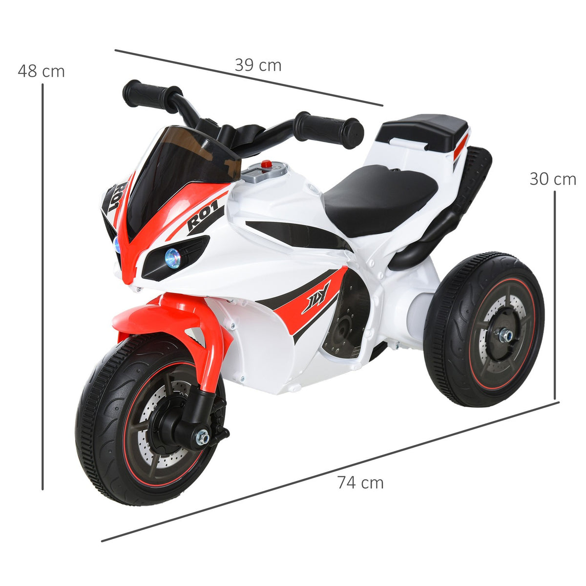 Children'S Motorcycle Ride-On Vehicle, Ride-On Vehicle With Music, For 18-36 Months, White, 74X39X48 Cm