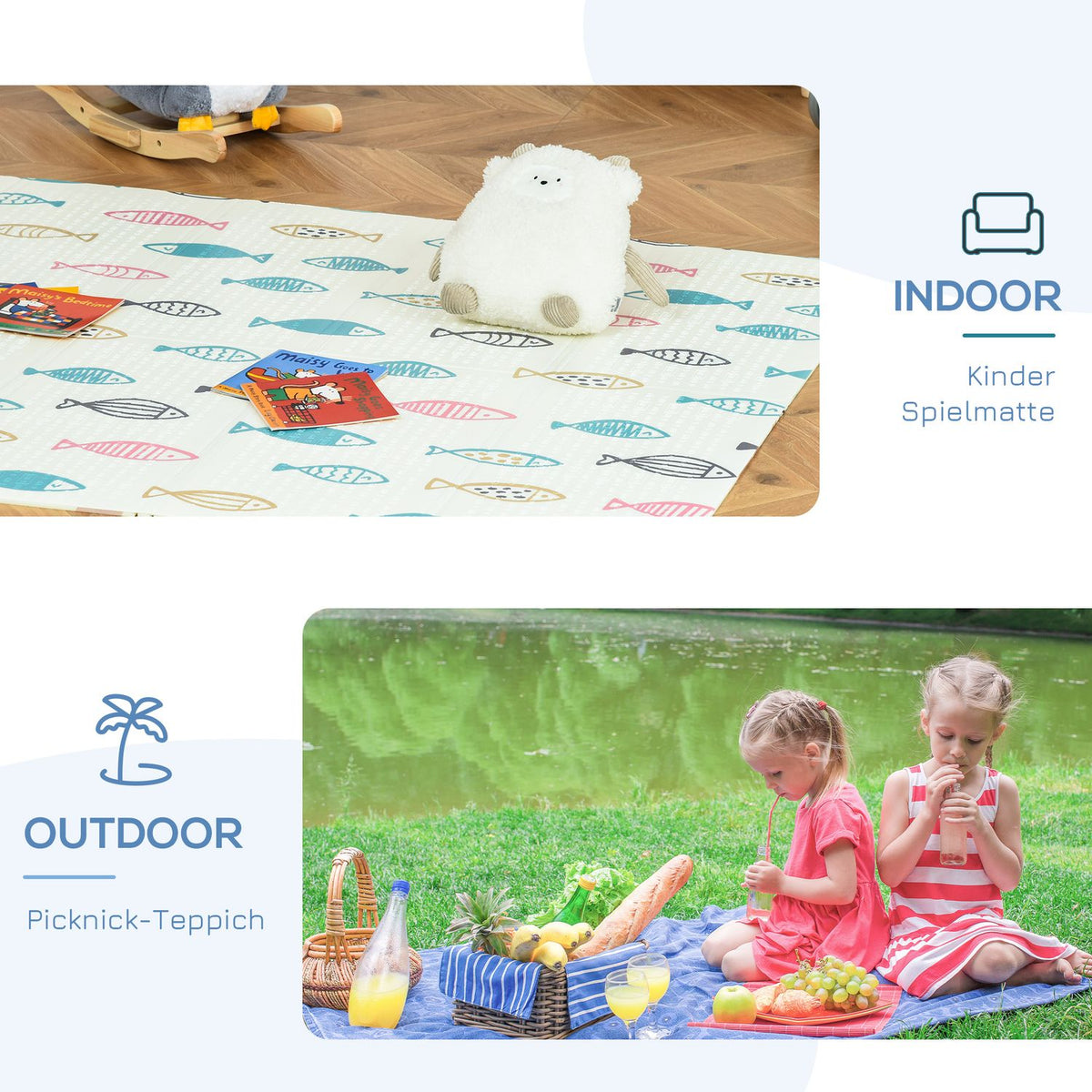 Children'S Play Mat Two-Sided Play Mat, Animal & Fish Pattern, Foldable, Water-Repellent, 200X150X1Cm