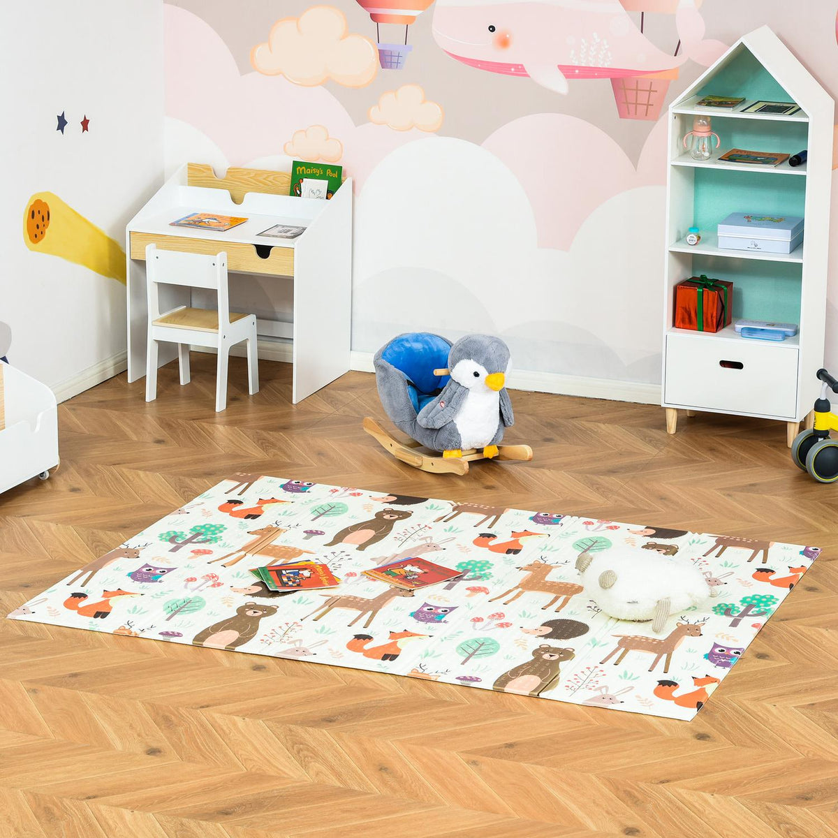 Children'S Play Mat Two-Sided Play Mat, Animal & Fish Pattern, Foldable, Water-Repellent, 200X150X1Cm