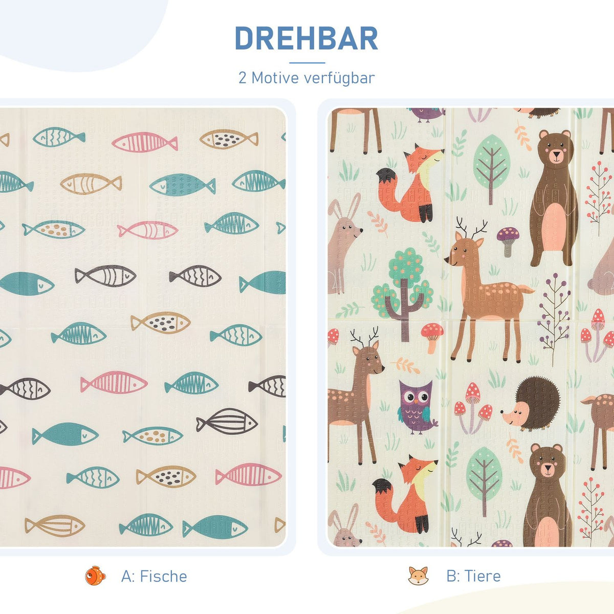 Children'S Play Mat Two-Sided Play Mat, Animal & Fish Pattern, Foldable, Water-Repellent, 200X150X1Cm