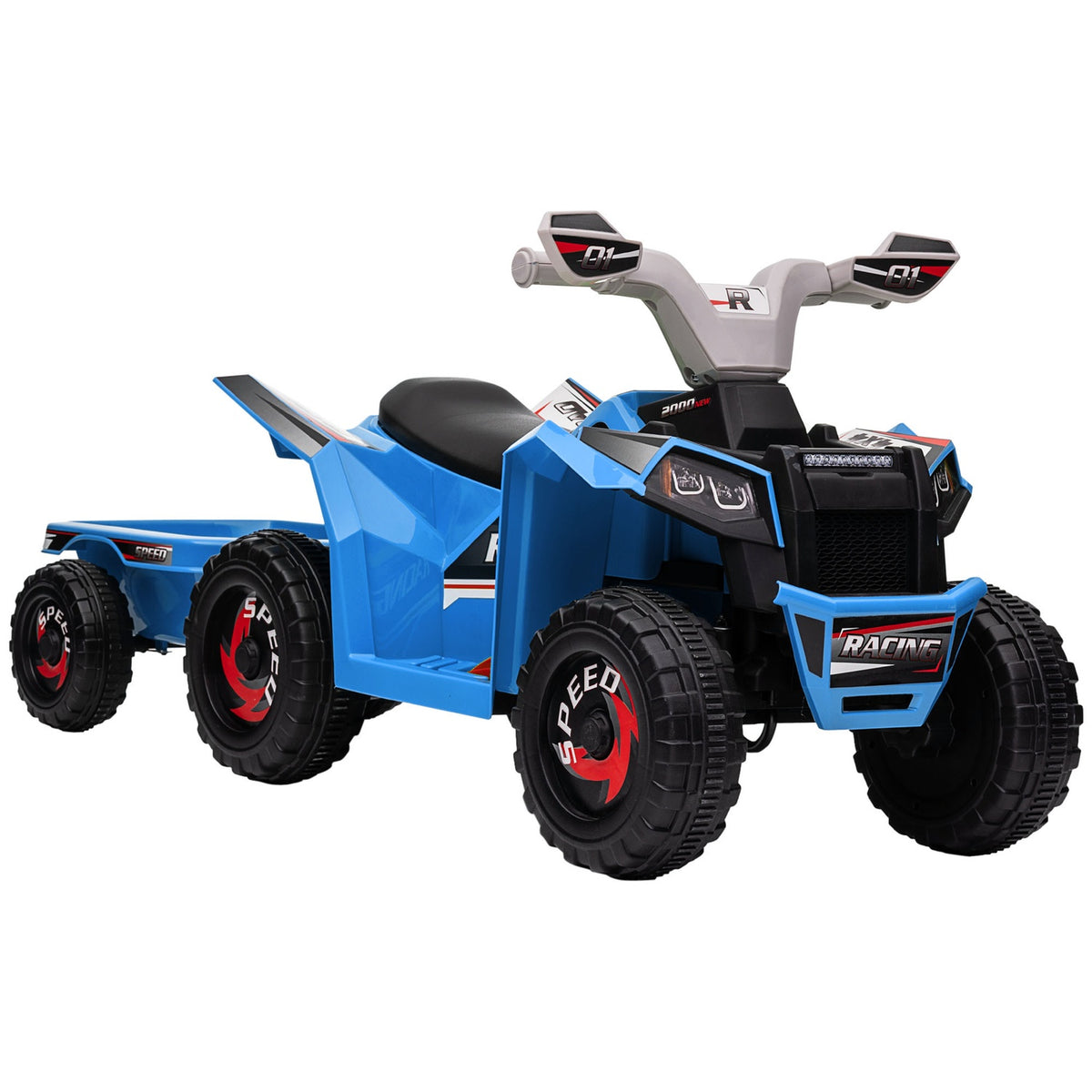 Children'S Quad Children'S Electric Quad, 6V Electric Car With Trailer, Children'S Vehicle For Children 1.5-3 Years, 2.5 Km/H, Metal, Blue