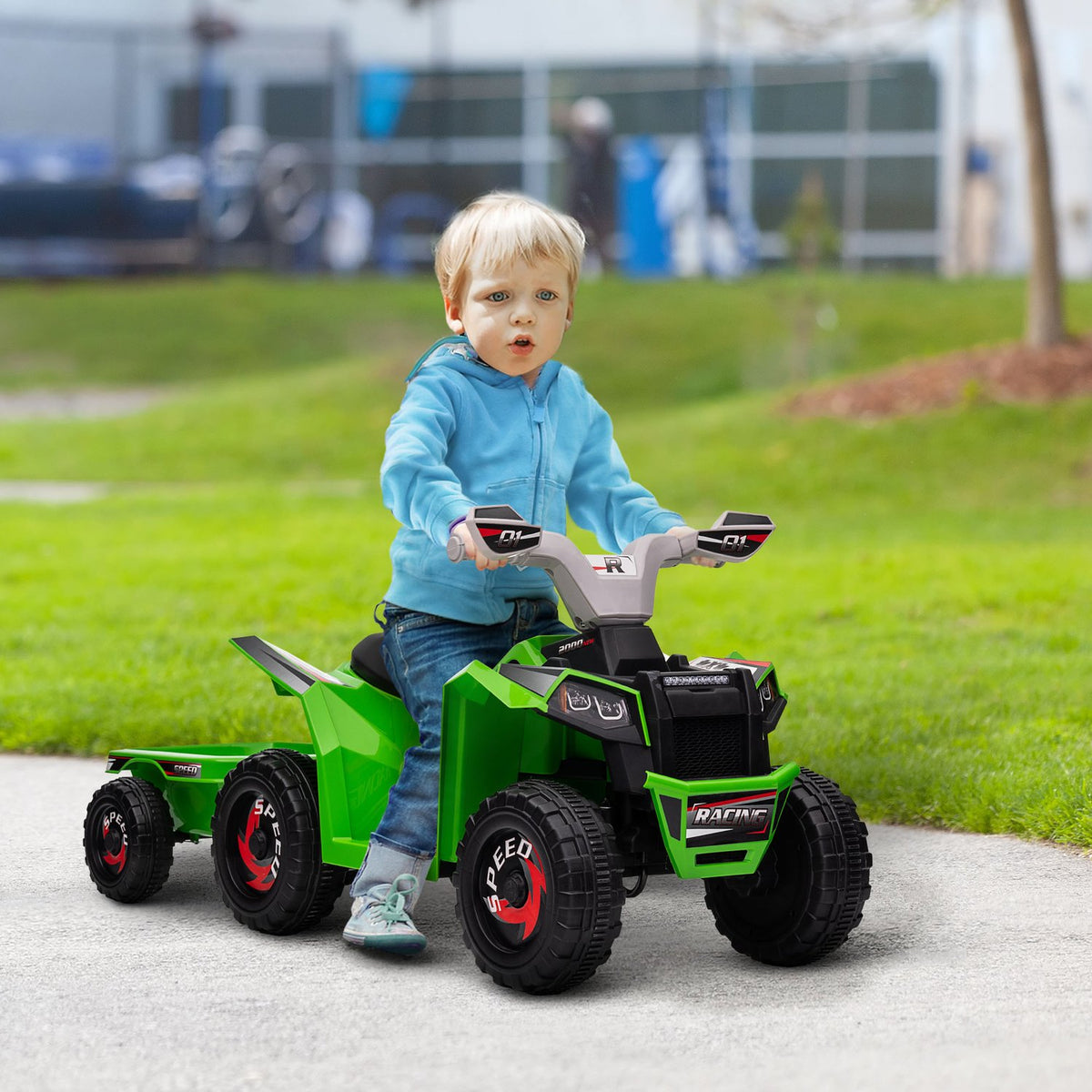 Children'S Quad Children'S Electric Quad, 6V Electric Car With Trailer, Children'S Vehicle For Children 1.5-3 Years, 2.5 Km/H, Metal, Green