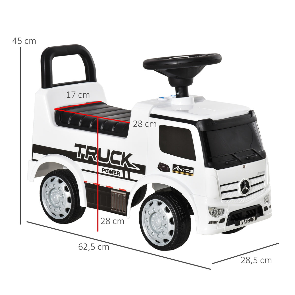 Children'S Ride-On Car Mercedes Antos Truck Style, With Light, For 12-36 Months, White+Black