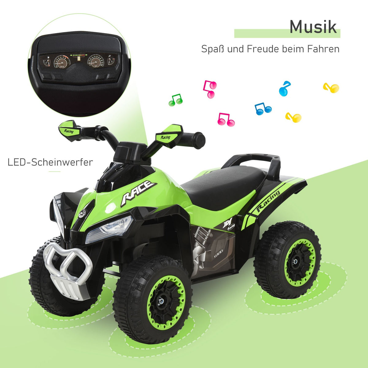 Children'S Ride-On Car Pedal Car With Feet Sliding Children'S Car Children'S Vehicle For 18-36 Months Light Music Plastic Steel Green 67.5 X 38 X 44 Cm