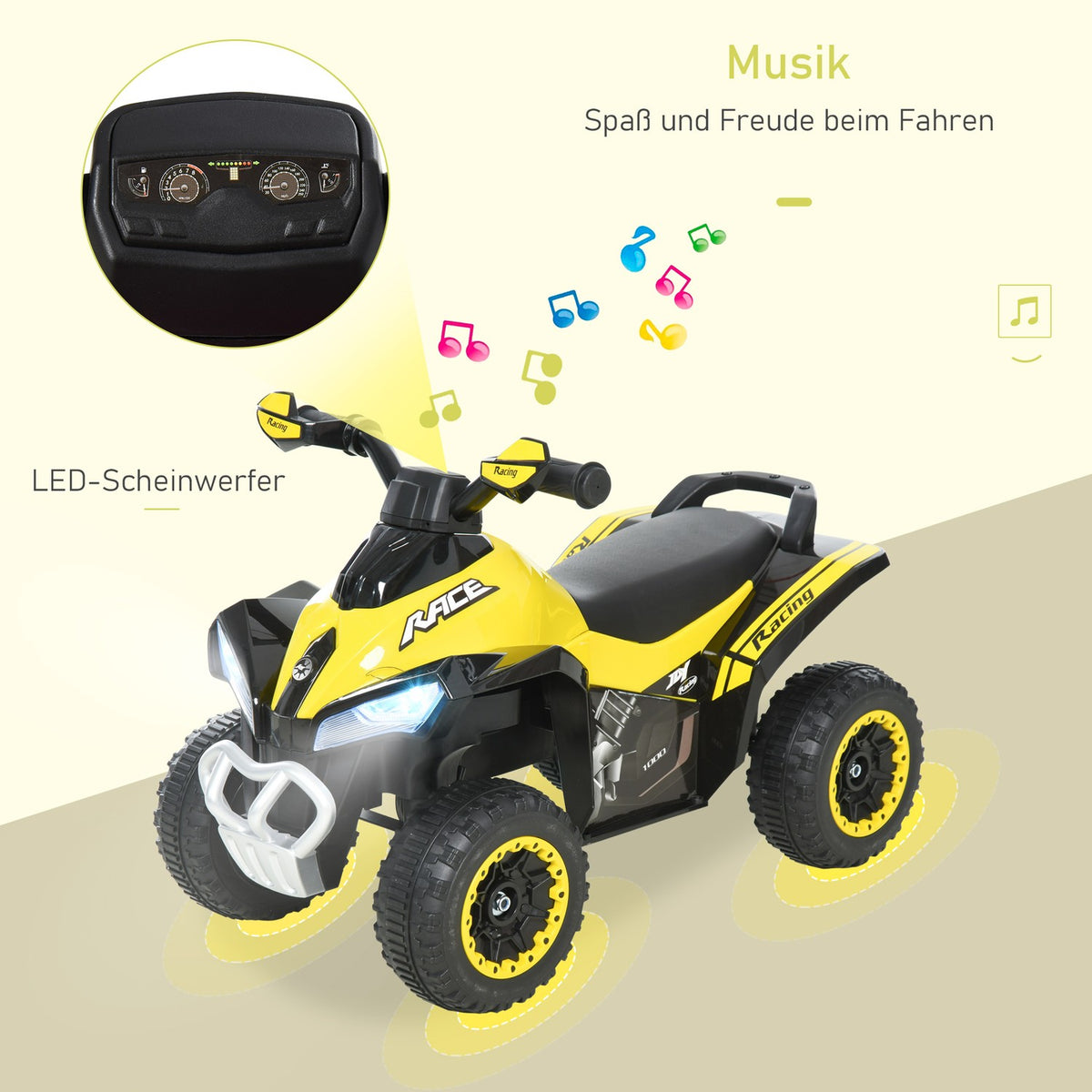 Children'S Ride-On Car Pedal Car With Feet Sliding Children'S Car Children'S Vehicle For 18-36 Months Light Music Plastic Steel Yellow 67.5 X 38 X 44 Cm