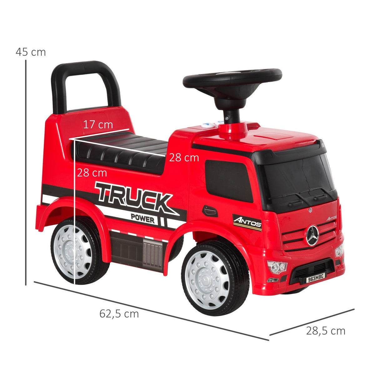 Children'S Ride-On Car Ride-On Vehicle From Mercedes Antos Truck Style With Light For Children From 12 To 36 Months Red + Black 62.5X28.5X45Cm
