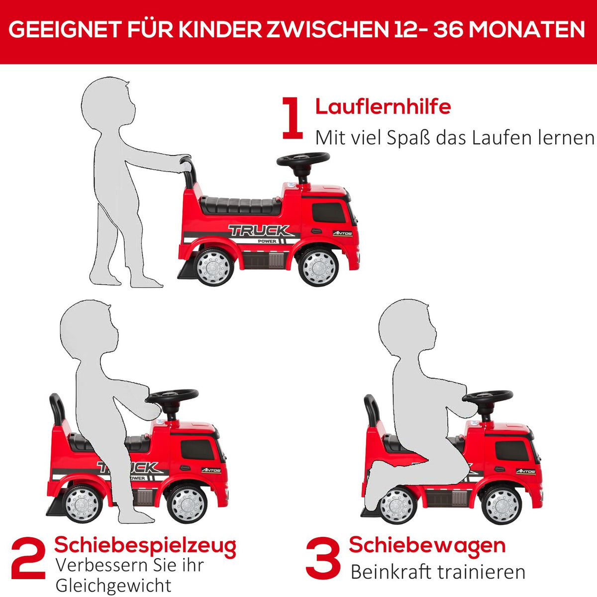 Children'S Ride-On Car Ride-On Vehicle From Mercedes Antos Truck Style With Light For Children From 12 To 36 Months Red + Black 62.5X28.5X45Cm