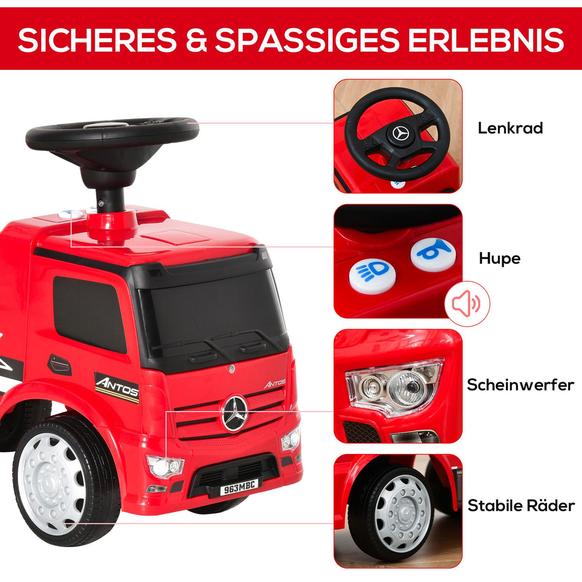 Children'S Ride-On Car Ride-On Vehicle From Mercedes Antos Truck Style With Light For Children From 12 To 36 Months Red + Black 62.5X28.5X45Cm