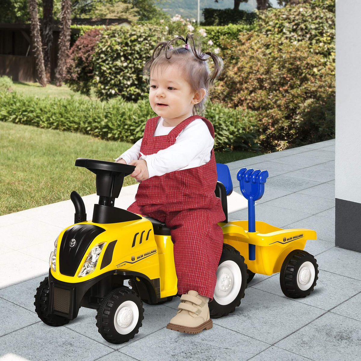 Children'S Ride-On Car With Trailer, Children'S Car, Tractor, Children'S Vehicle, Ride-On Vehicle With Horn For 2-Year-Old Children, Plastic, Metal, Yellow