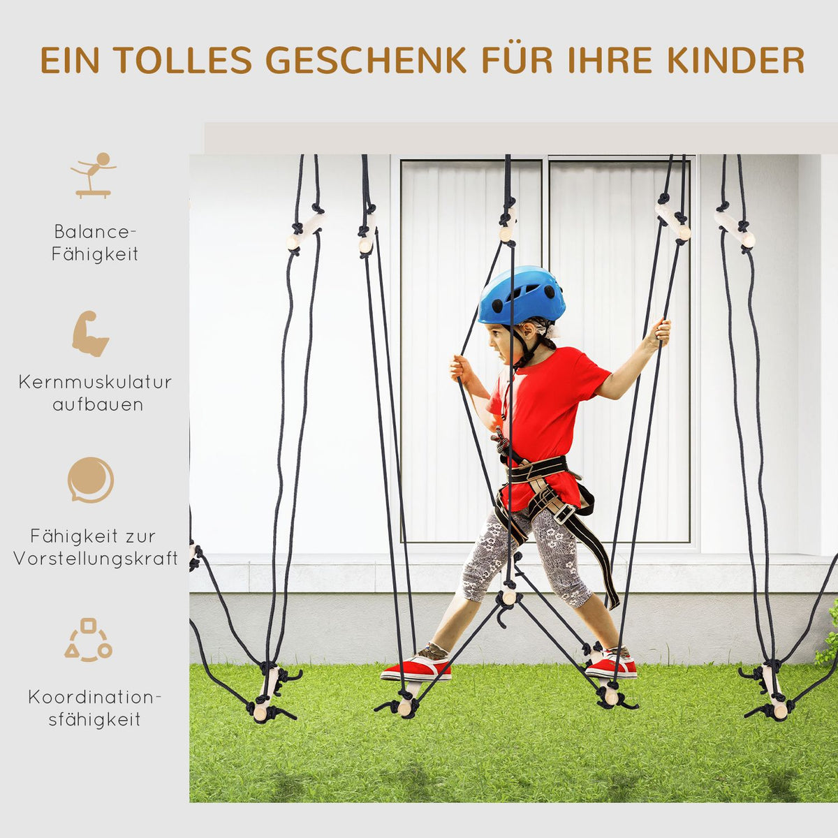 Children'S Rope Ladder Rope Bridge Hanging Ladder Made Of Wood For 3-14 Years 1.65 M Load Capacity Up To 100 Kg Natural 88 X 40 X 165 Cm
