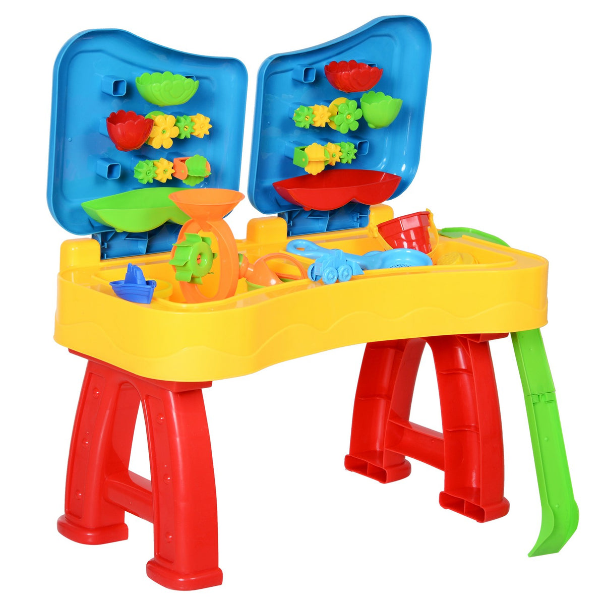 Children'S Sand And Water Play Table Sand Toys, Sandpit Table With 31 Pieces. Beach Toy Accessories, Ages 3 And Up
