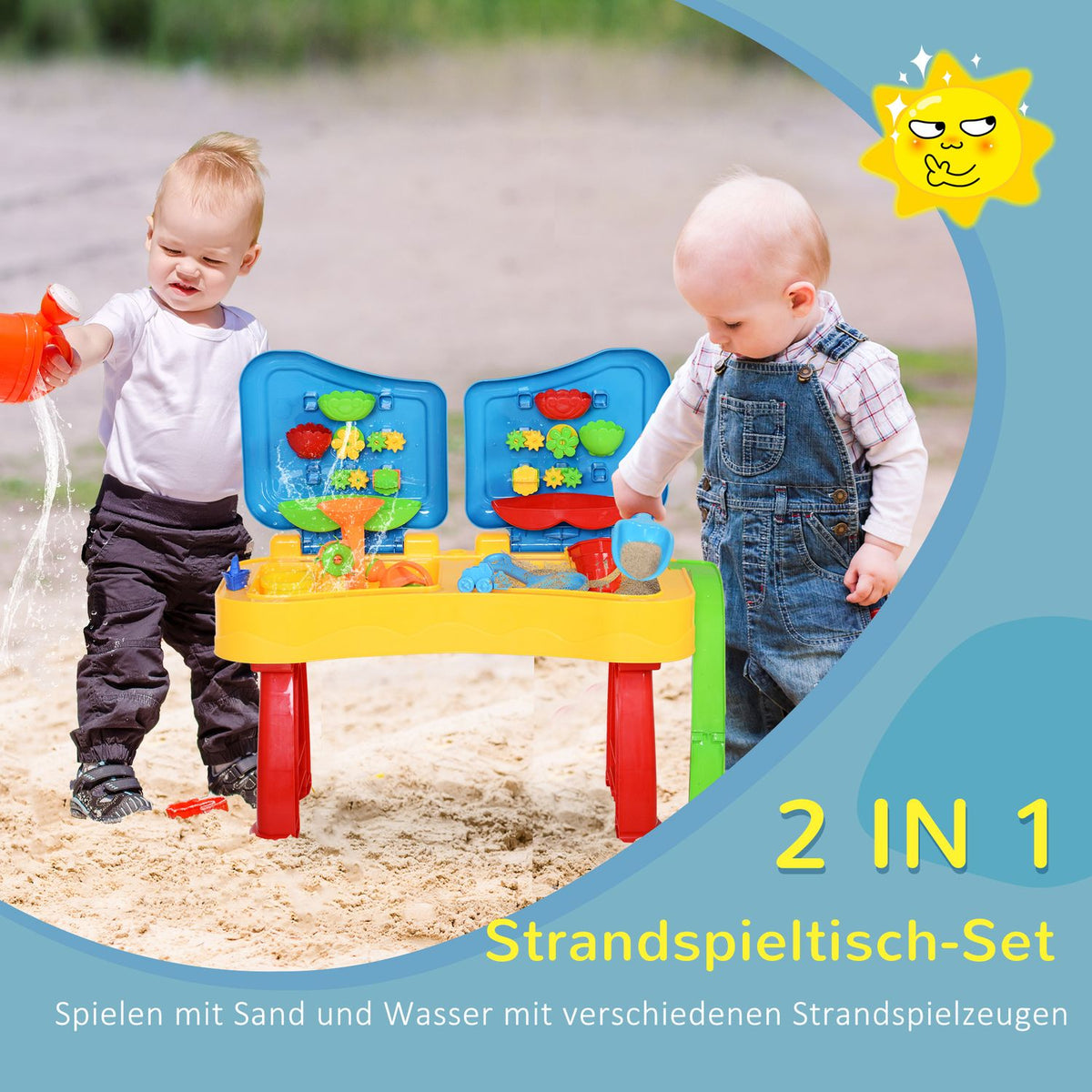 Children'S Sand And Water Play Table Sand Toys, Sandpit Table With 31 Pieces. Beach Toy Accessories, Ages 3 And Up
