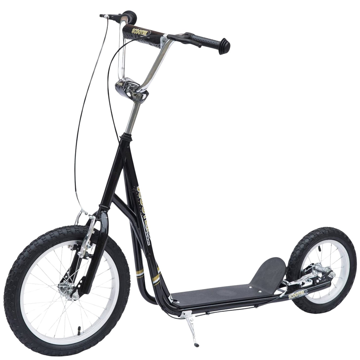 Children'S Scooter 16/12 Inch Scooter With Brakes, City Scooter, Kickboard For Children Aged 5 And Over, Black, 135X58X92-100 Cm