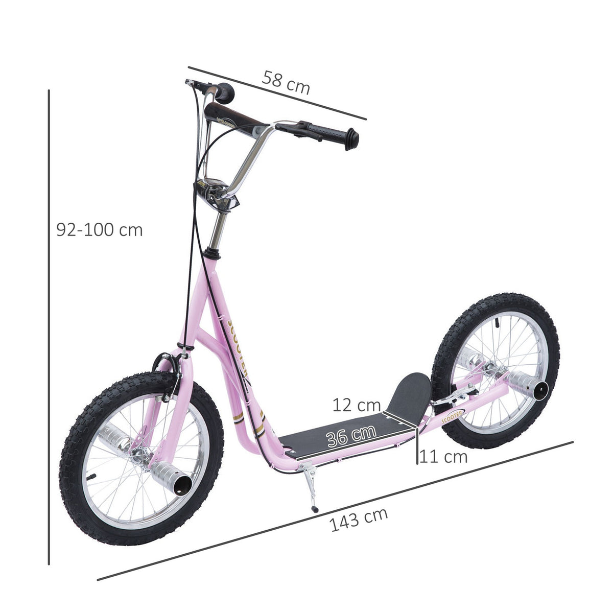 Children'S Scooter 16 Inch Scooter With Pneumatic Tires, Height-Adjustable Kick Scooter, Kick Scooter In Pink For Children Aged 5 And Over