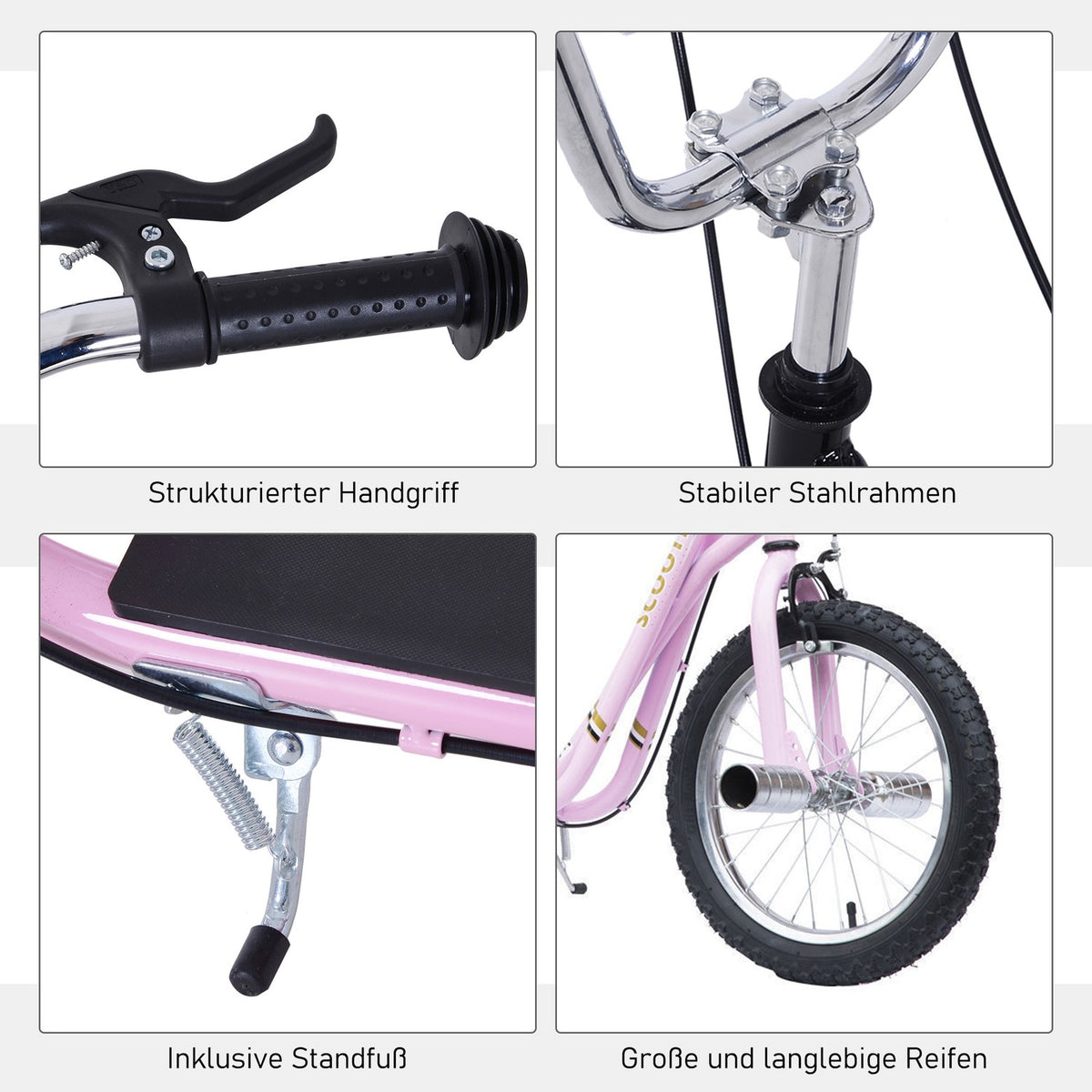 Children'S Scooter 16 Inch Scooter With Pneumatic Tires, Height-Adjustable Kick Scooter, Kick Scooter In Pink For Children Aged 5 And Over