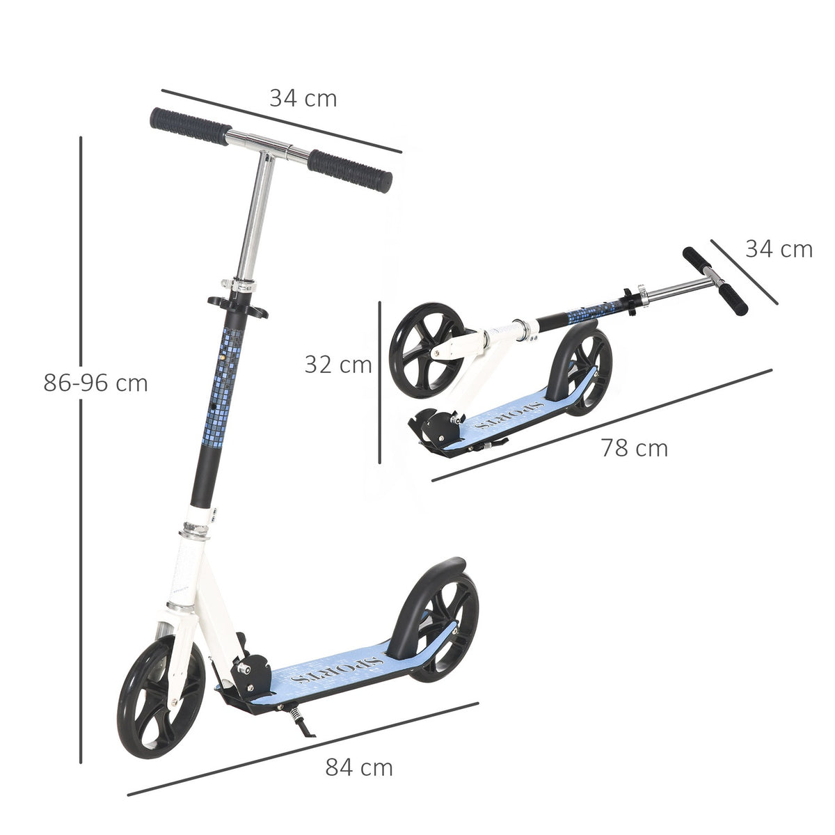 Children'S Scooter Children'S Scooter City Scooter Children'S Scooter Kickboard For 5+ Children Height-Adjustable Foldable White 84 X 34 X 86-96 Cm