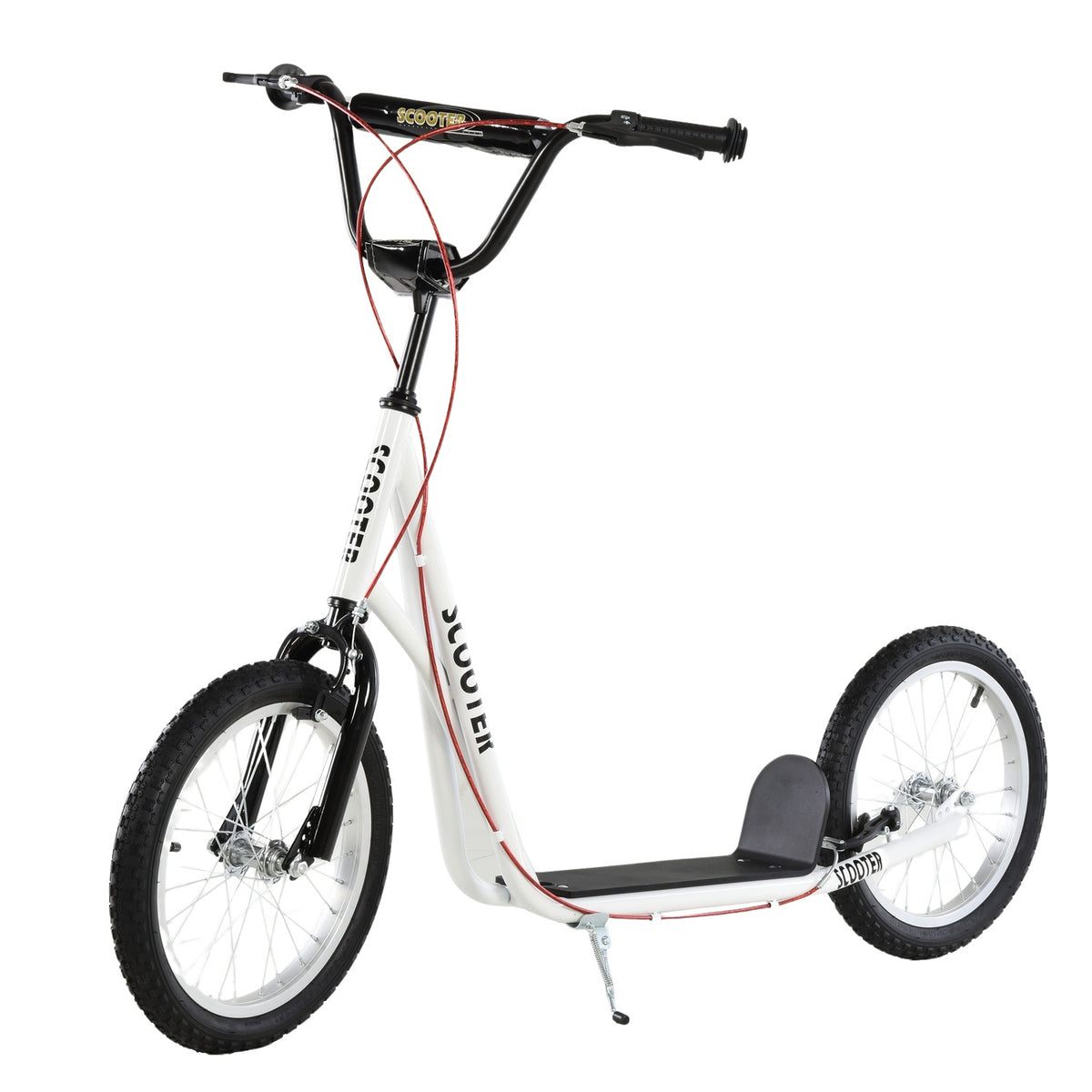 Children'S Scooter, City Scooter, Kick Scooter, Children'S Kickboard With Pneumatic Tires And Handbrake, Scooter, Children, Waterproof, Foldable From 5 Years, 16 Inches, White, 139 X 58 X 90-96 Cm
