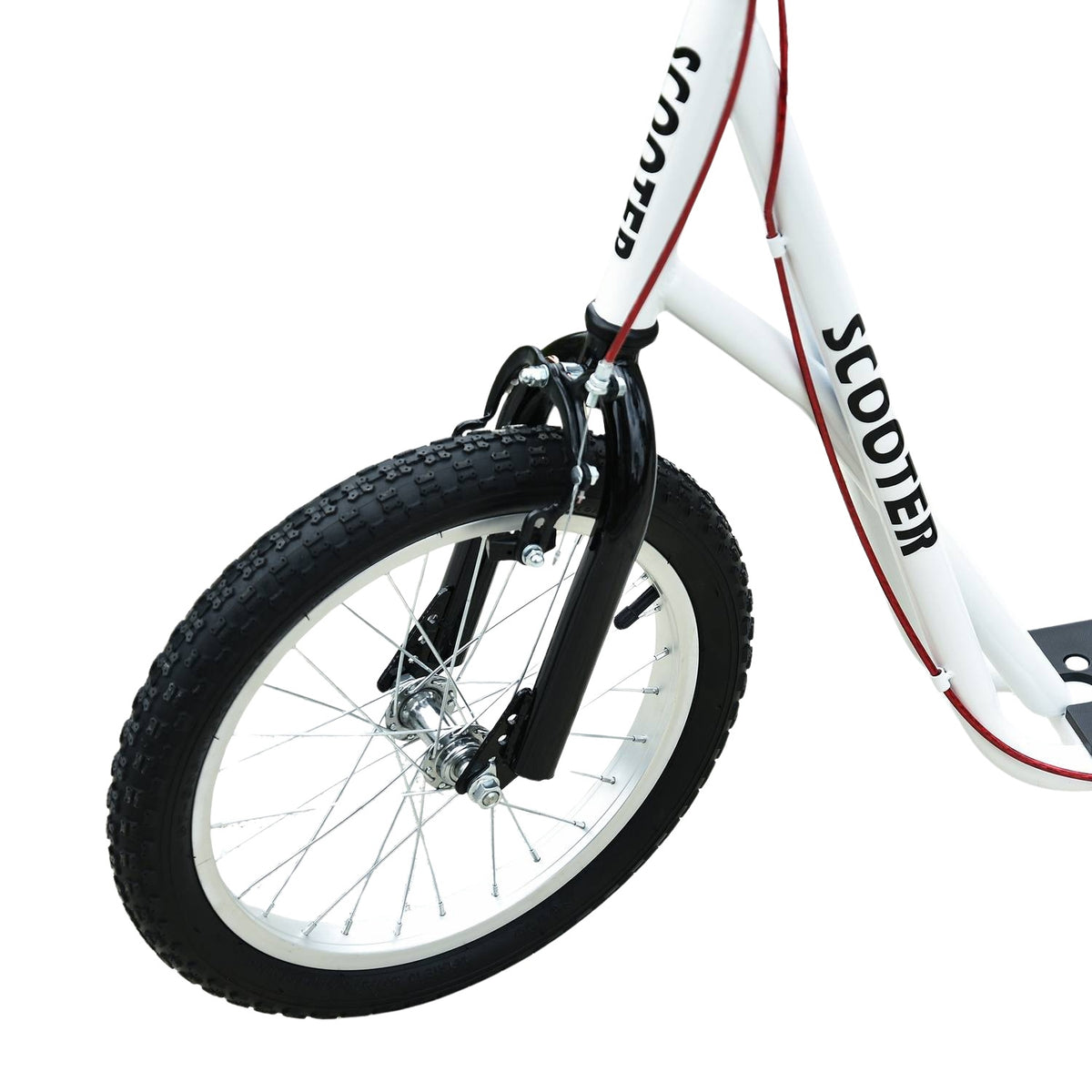 Children'S Scooter, City Scooter, Kick Scooter, Children'S Kickboard With Pneumatic Tires And Handbrake, Scooter, Children, Waterproof, Foldable From 5 Years, 16 Inches, White, 139 X 58 X 90-96 Cm