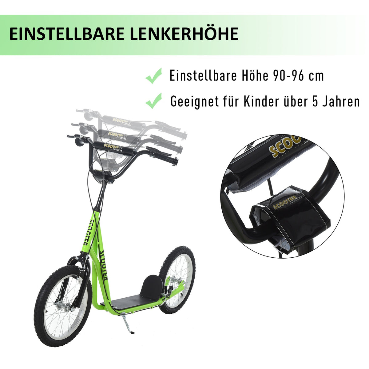 Children'S Scooter, City Scooter, Kick Scooter, Children'S Kickboard With Pneumatic Tires And Handbrake, Scooter For Children From 5 Years, 16 Inches