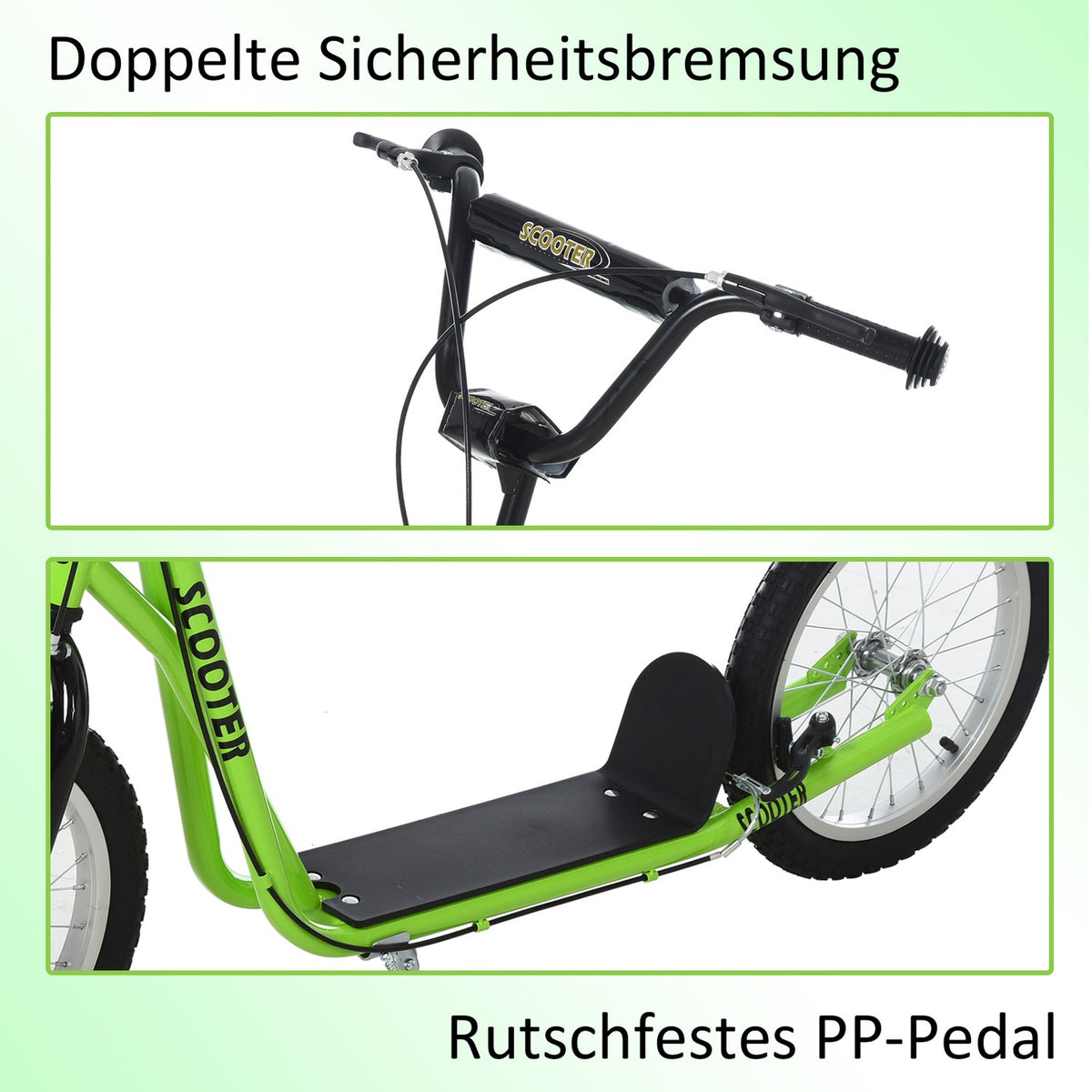 Children'S Scooter, City Scooter, Kick Scooter, Children'S Kickboard With Pneumatic Tires And Handbrake, Scooter For Children From 5 Years, 16 Inches