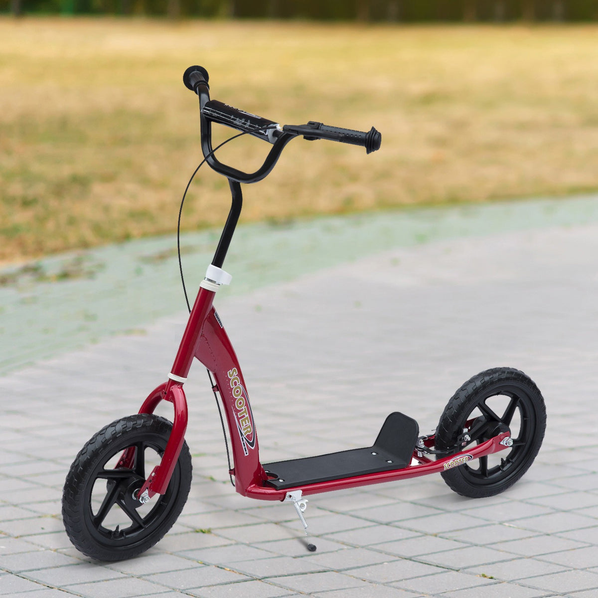 Children'S Scooter City Scooter Scooter 12 Inch With Rear Brake Height Adjustable Steel Eva Red 120 X 52 X 80-88 Cm