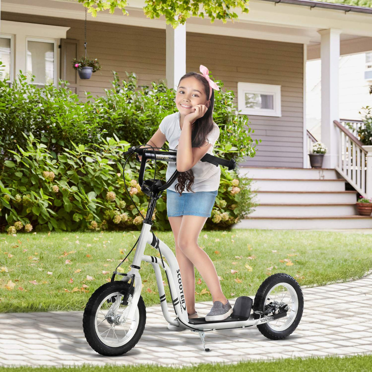 Children'S Scooter From 5 Years, Children'S Scooter, City Scooter With Pneumatic Tires, 12 Inches, Rubber, Aluminum, White
