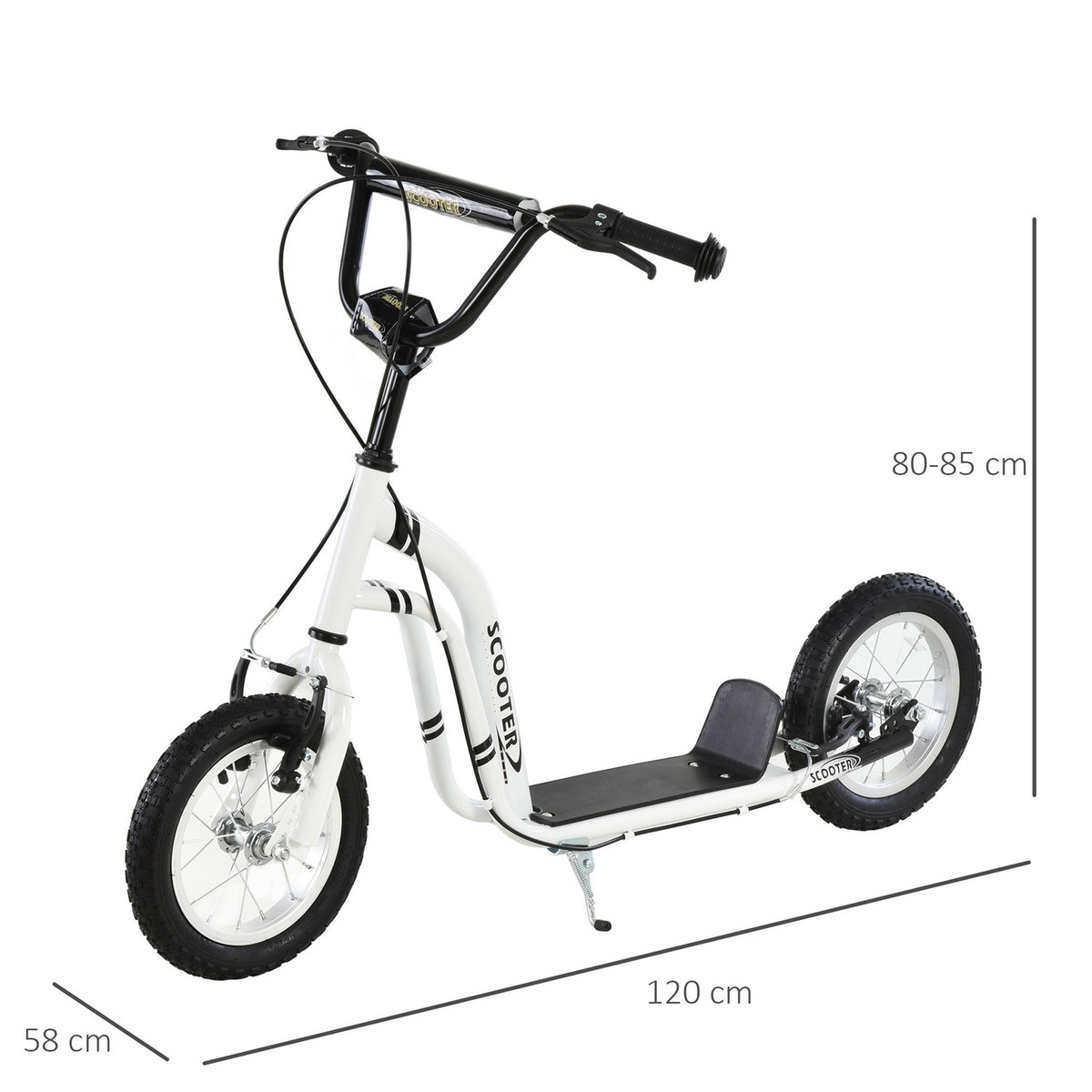 Children'S Scooter From 5 Years, Children'S Scooter, City Scooter With Pneumatic Tires, 12 Inches, Rubber, Aluminum, White