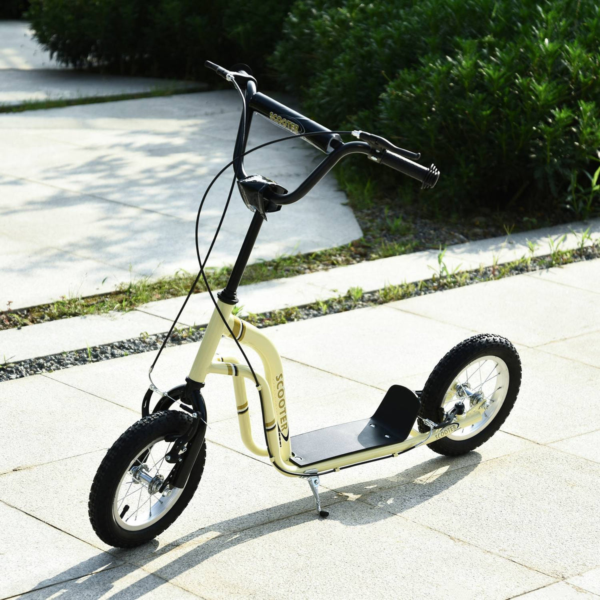 Children'S Scooter From 5 Years Old Scooter Children'S Scooter City Scooter Children'S Scooter Kickboard With Pneumatic Tires 12 Inch Rubber Aluminum Beige 120 X 58 X 85-95 Cm