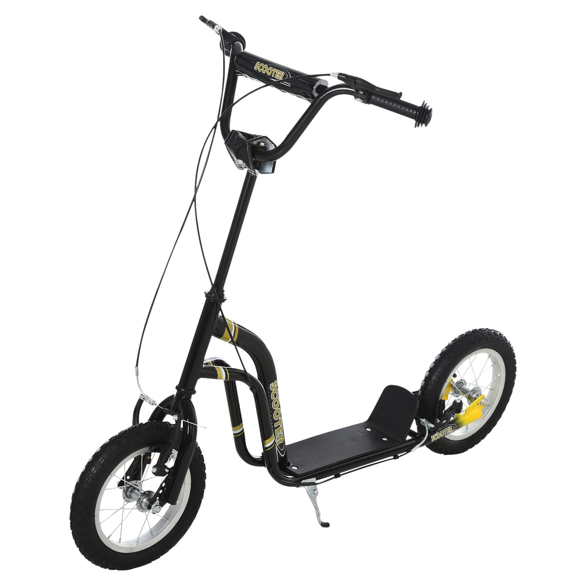 Children'S Scooter From 5 Years Old Scooter Children'S Scooter City Scooter Pneumatic Tires 12 Inch Rubber Aluminum Black 120X58X85-95Cm