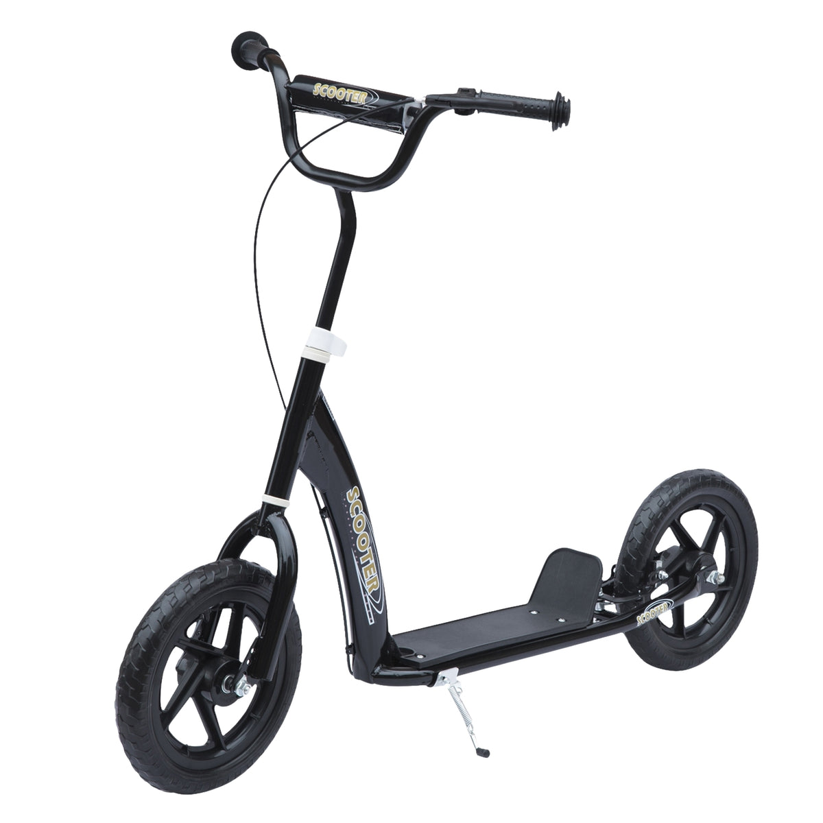 Children'S Scooter Kick Scooter 12 Inches With Rear Brake, Height-Adjustable Kick Scooter, Scooter In Black, Steel & Eva