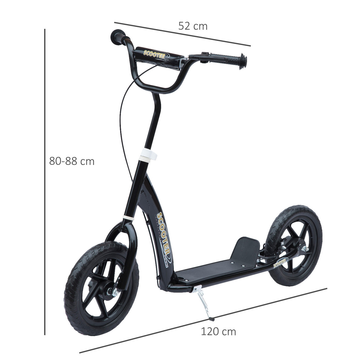 Children'S Scooter Kick Scooter 12 Inches With Rear Brake, Height-Adjustable Kick Scooter, Scooter In Black, Steel & Eva