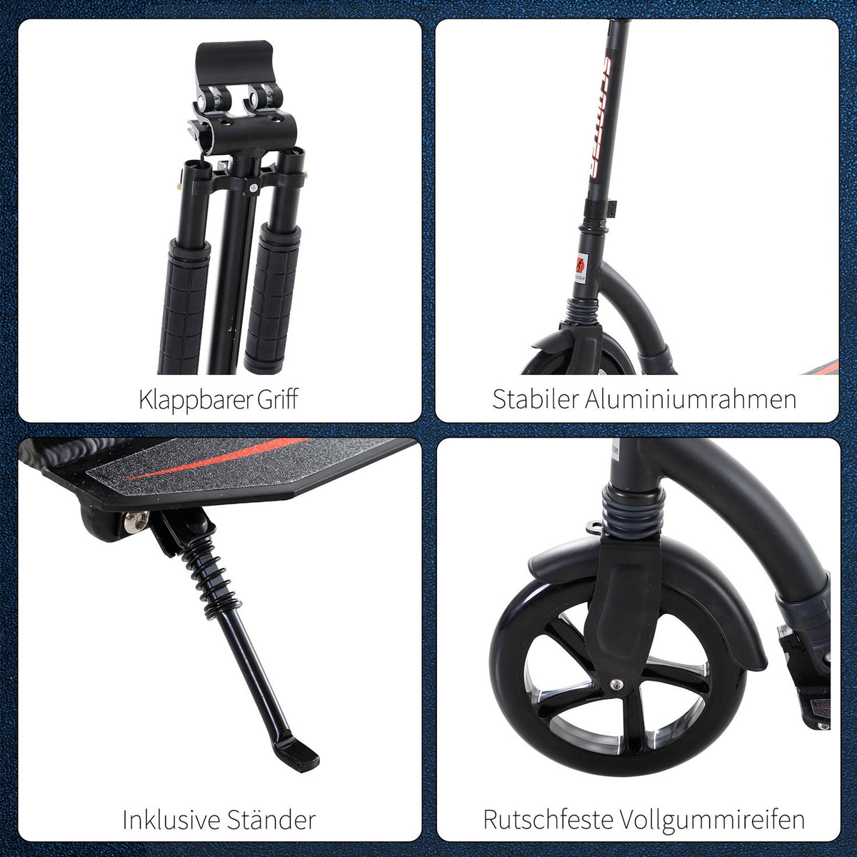 Children'S Scooter Kick Scooter With Shock Absorption, Foldable, Height Adjustable, From 14 Years, Aluminum, 92.5X37.5X87-101.5Cm