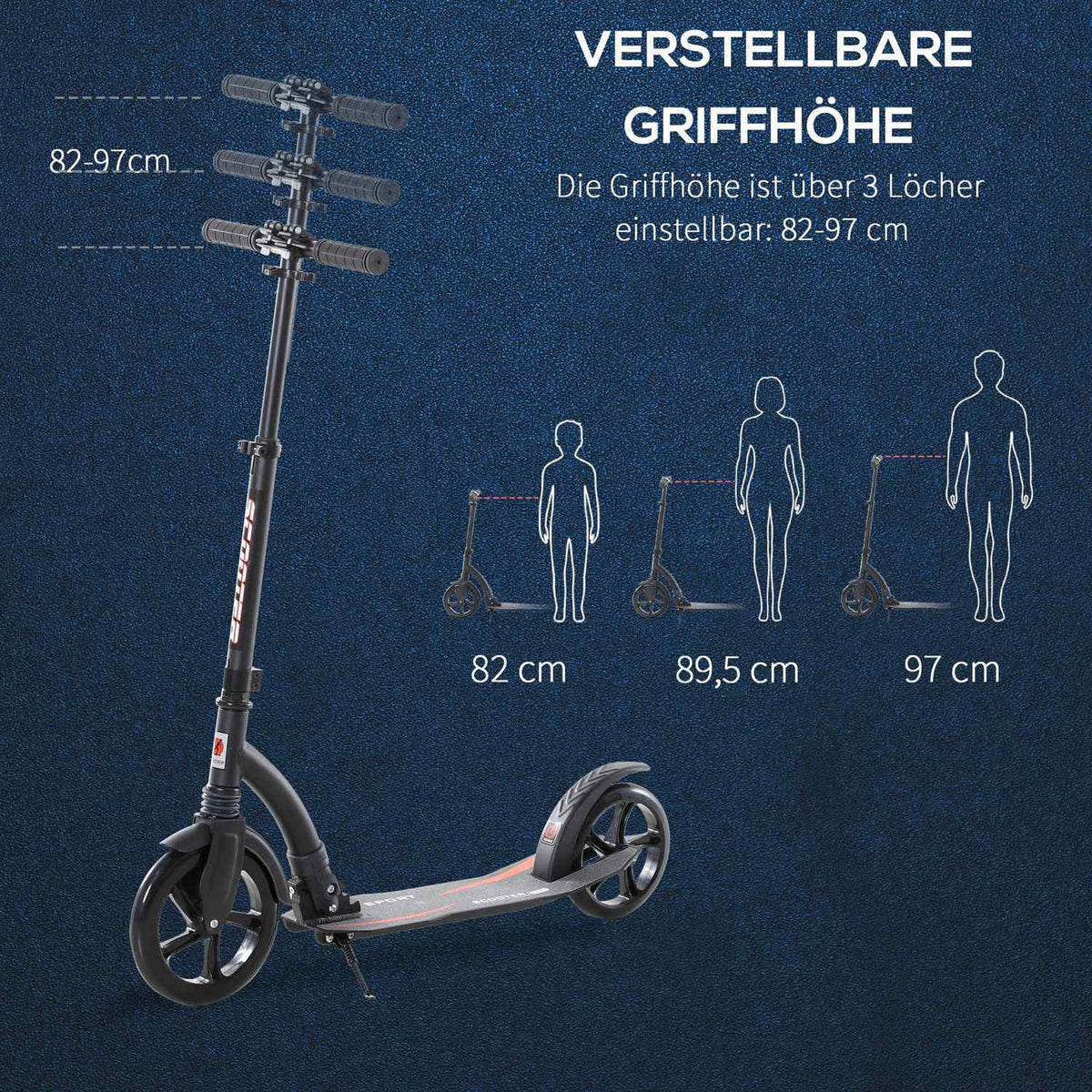 Children'S Scooter Kick Scooter With Shock Absorption, Foldable, Height Adjustable, From 14 Years, Aluminum, 92.5X37.5X87-101.5Cm