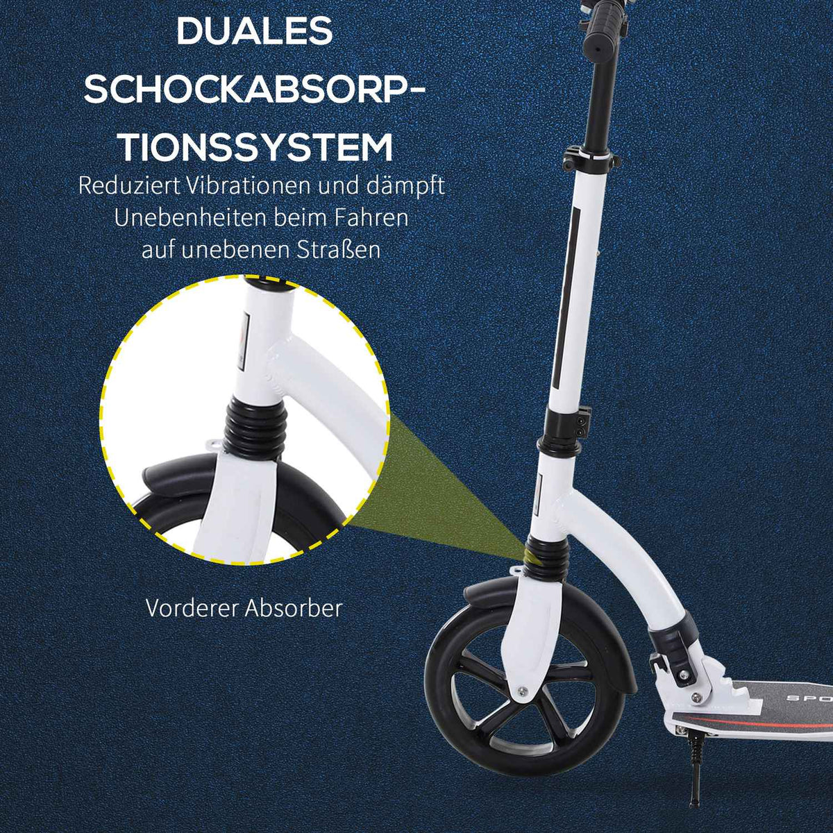 Children'S Scooter, Kick Scooter With Shock Absorption, Kick Scooter, Foldable And Height-Adjustable, From 14 Years, Aluminum, White, 92.5 X 37.5 X 87-101.5 Cm