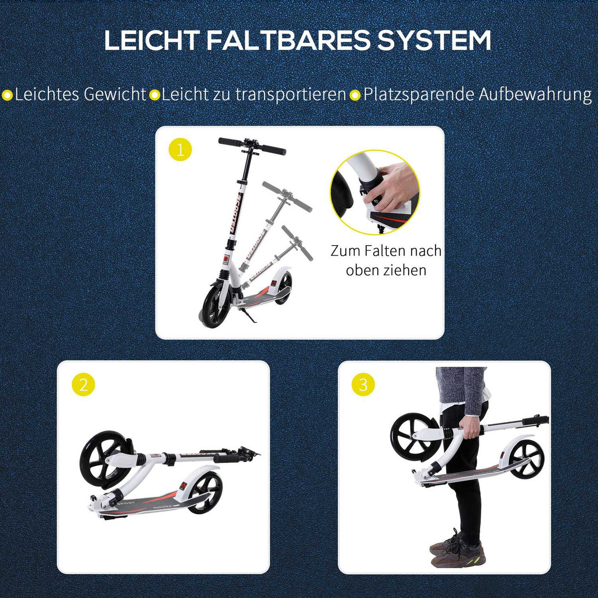 Children'S Scooter, Kick Scooter With Shock Absorption, Kick Scooter, Foldable And Height-Adjustable, From 14 Years, Aluminum, White, 92.5 X 37.5 X 87-101.5 Cm