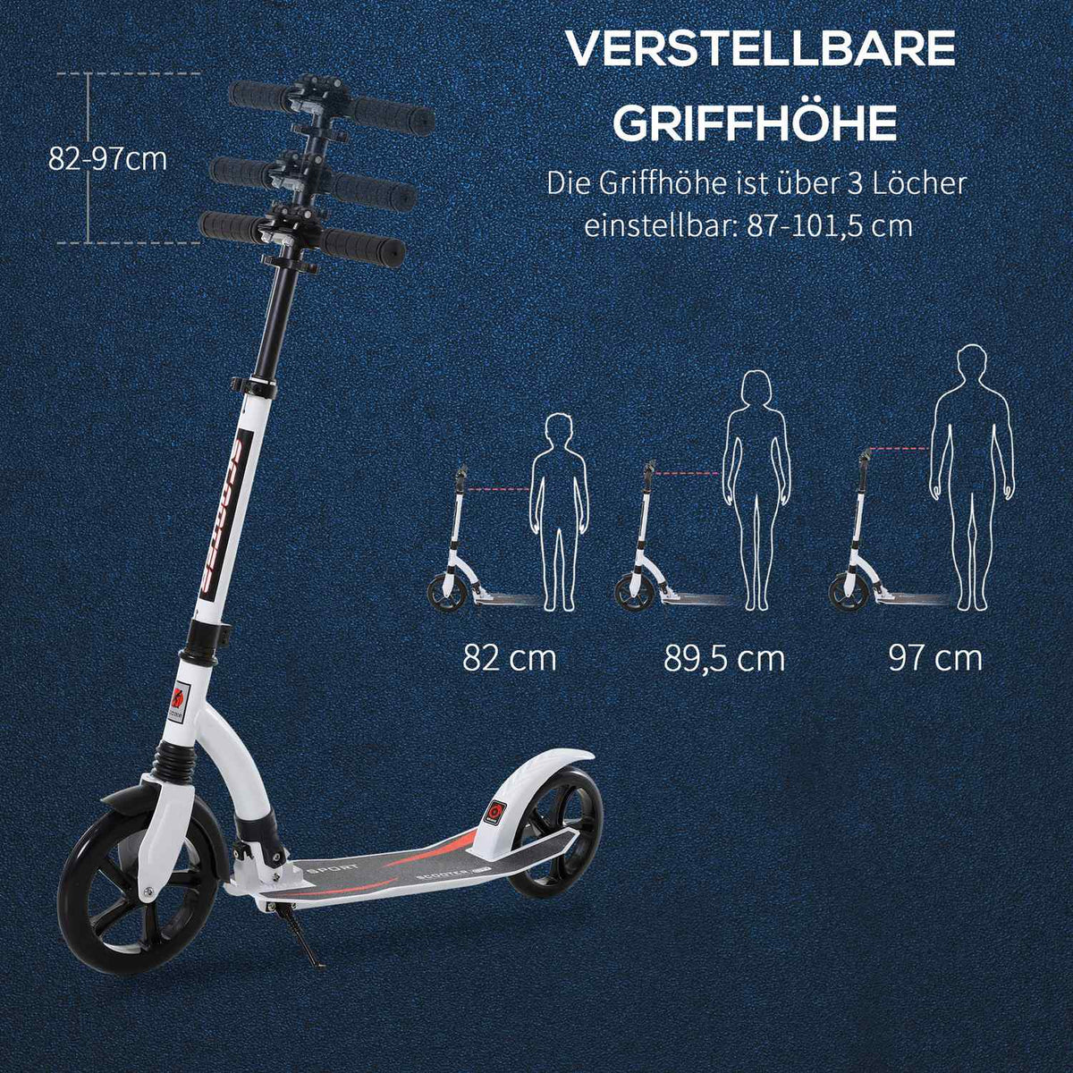 Children'S Scooter, Kick Scooter With Shock Absorption, Kick Scooter, Foldable And Height-Adjustable, From 14 Years, Aluminum, White, 92.5 X 37.5 X 87-101.5 Cm